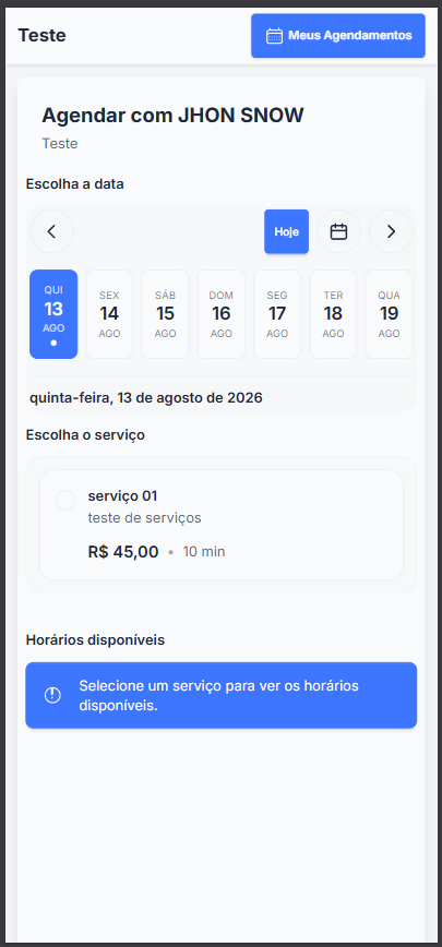 Escolha da data e do serviço